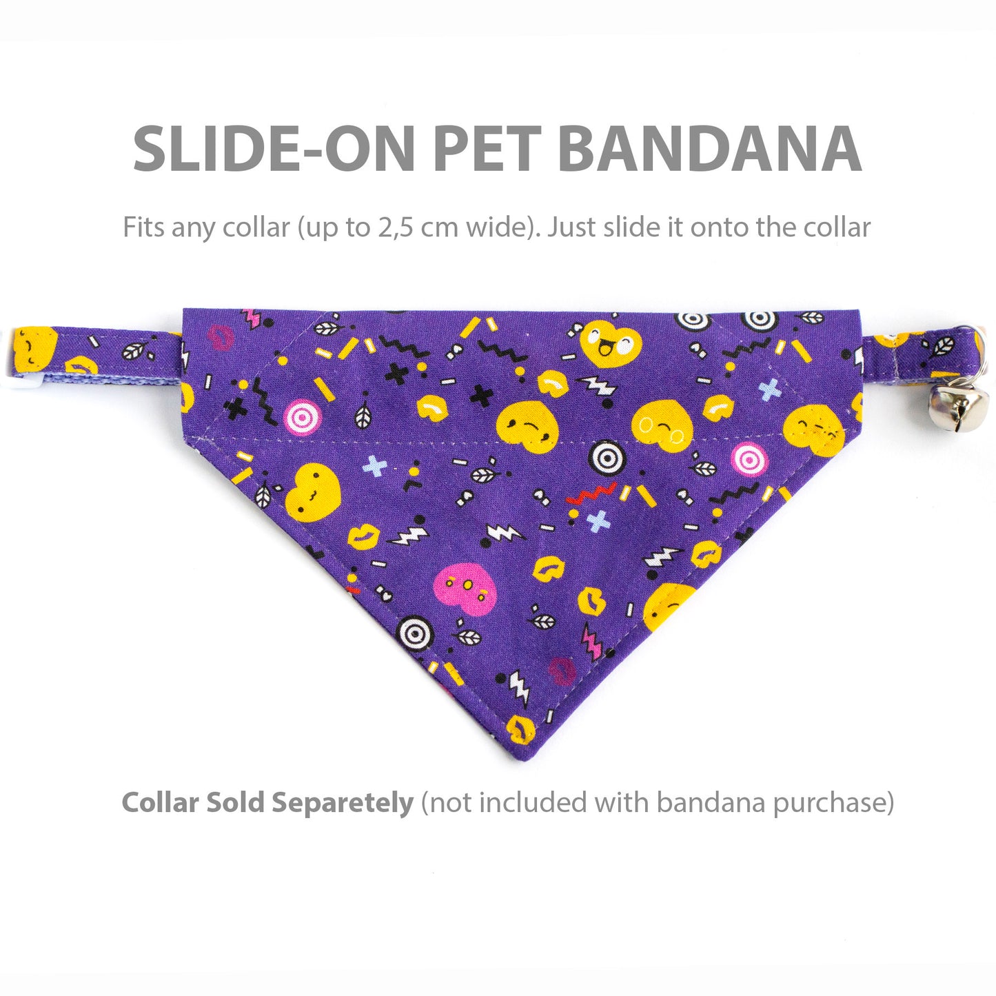 Pet Bandana - "Purple-hearts" - Bandana for Cat, Small Dog, Little Pet / Wedding, Winter, Fall, Summer / Slide-on Bandana / Over-the-Collar