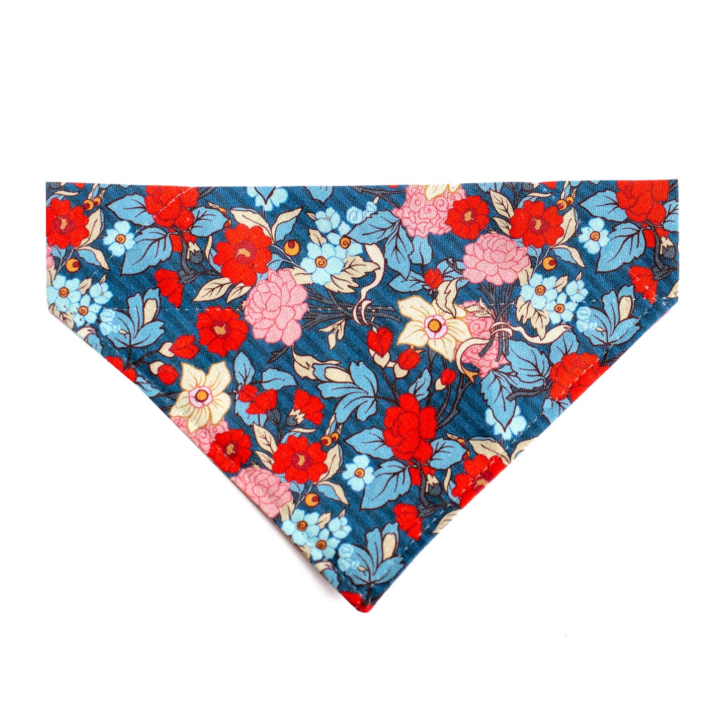 Pet Bandana - "Blue Red Flowers" - Bandana for Cat, Small Dog, Little Pet / Wedding, Winter, Fall, Summer / Slide-on Bandana