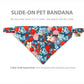 Pet Bandana - "Blue Red Flowers" - Bandana for Cat, Small Dog, Little Pet / Wedding, Winter, Fall, Summer / Slide-on Bandana