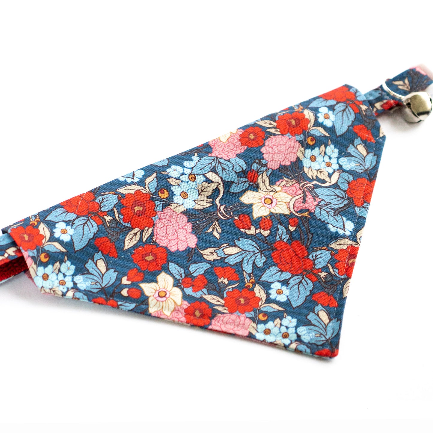 Pet Bandana - "Blue Red Flowers" - Bandana for Cat, Small Dog, Little Pet / Wedding, Winter, Fall, Summer / Slide-on Bandana