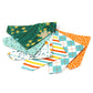 Assortment of colorful pet bandanas for dogs and cats in various patterns and prints.