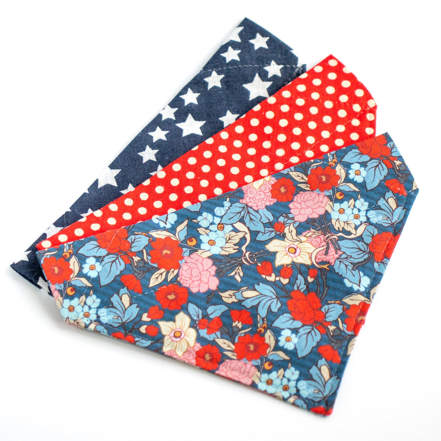 Pet Bandana - "Blue Red Flowers" - Bandana for Cat, Small Dog, Little Pet / Wedding, Winter, Fall, Summer / Slide-on Bandana