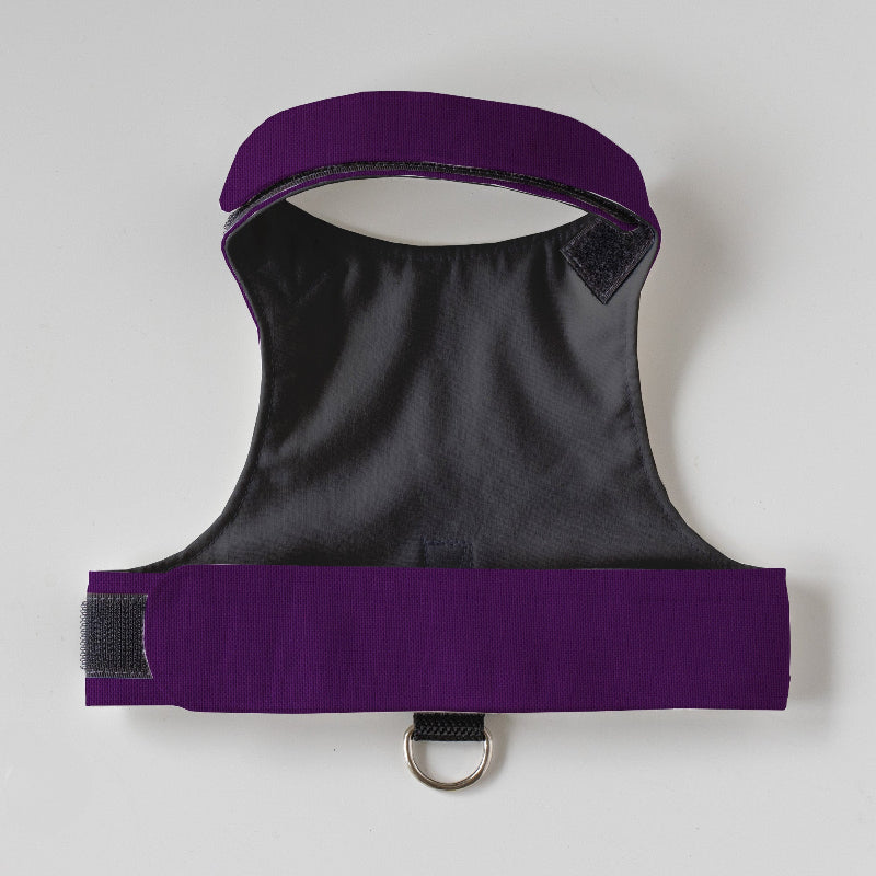 Escape proof purple cat harness with adjustable hook-and-loop fastener straps and leash D-ring, safety harness for cats