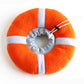 Orange life ring pet recovery collar, a soft and comfortable cone alternative with grey stripes and adjustable drawstring