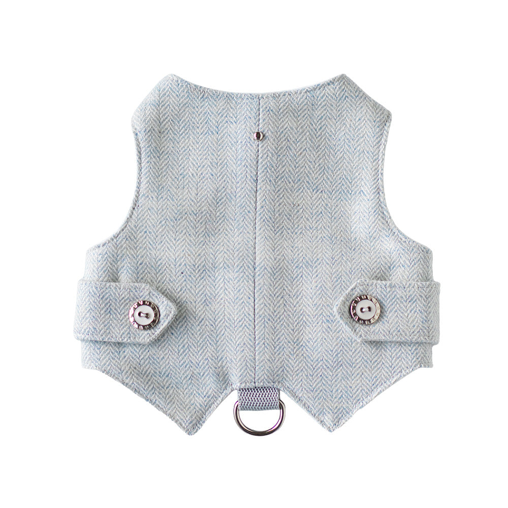 light blue tweed cat harness