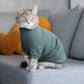 Hunter green cotton sweater for Cat. Shirt for Sphynx and all cats breeds