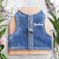 Difficult to escape upcycling denim cat harness. Personalization is available