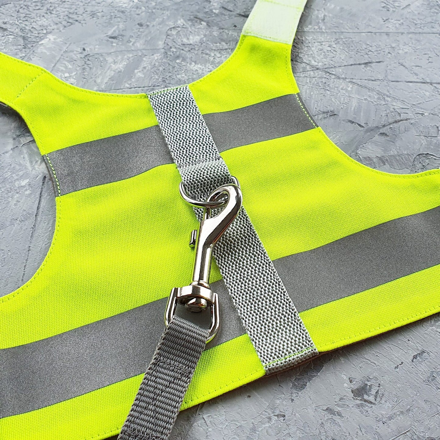Starter kit for cat. Cotton High Visibility Neon Yellow harness with reflective stripes and 6 feet leash.
