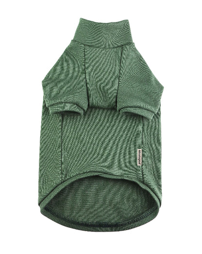 A green cotton sweater designed for a pet is shown on a white background