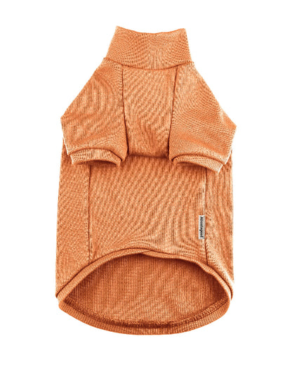 A ginger cotton sweater designed for a pet is shown on a white background