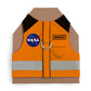 Difficult to escape personalized orange NASA cat harness with your cat's name and reflective stripe