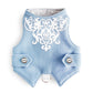 Difficult to escape blue woolen cat harness with white openwork design