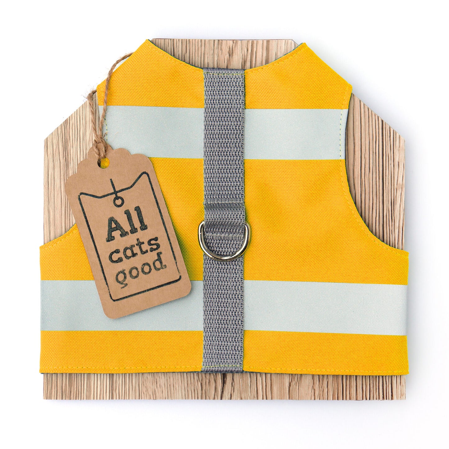 Difficult to escape high visibility water-repellent safety cat harness with reflective stripes. Sunflower yellow