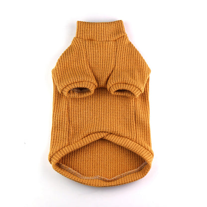 Yellow cable-knit sweater for a cat with a high ribbed turtleneck