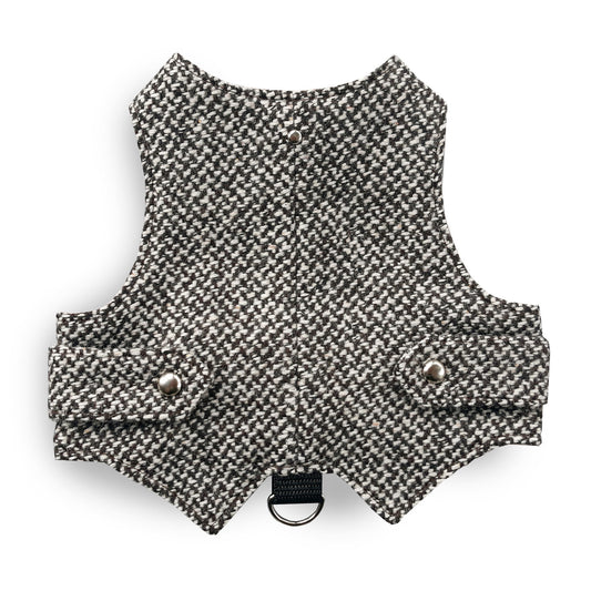 Difficult to escape Black and white Tweed Harness. Personalization is available