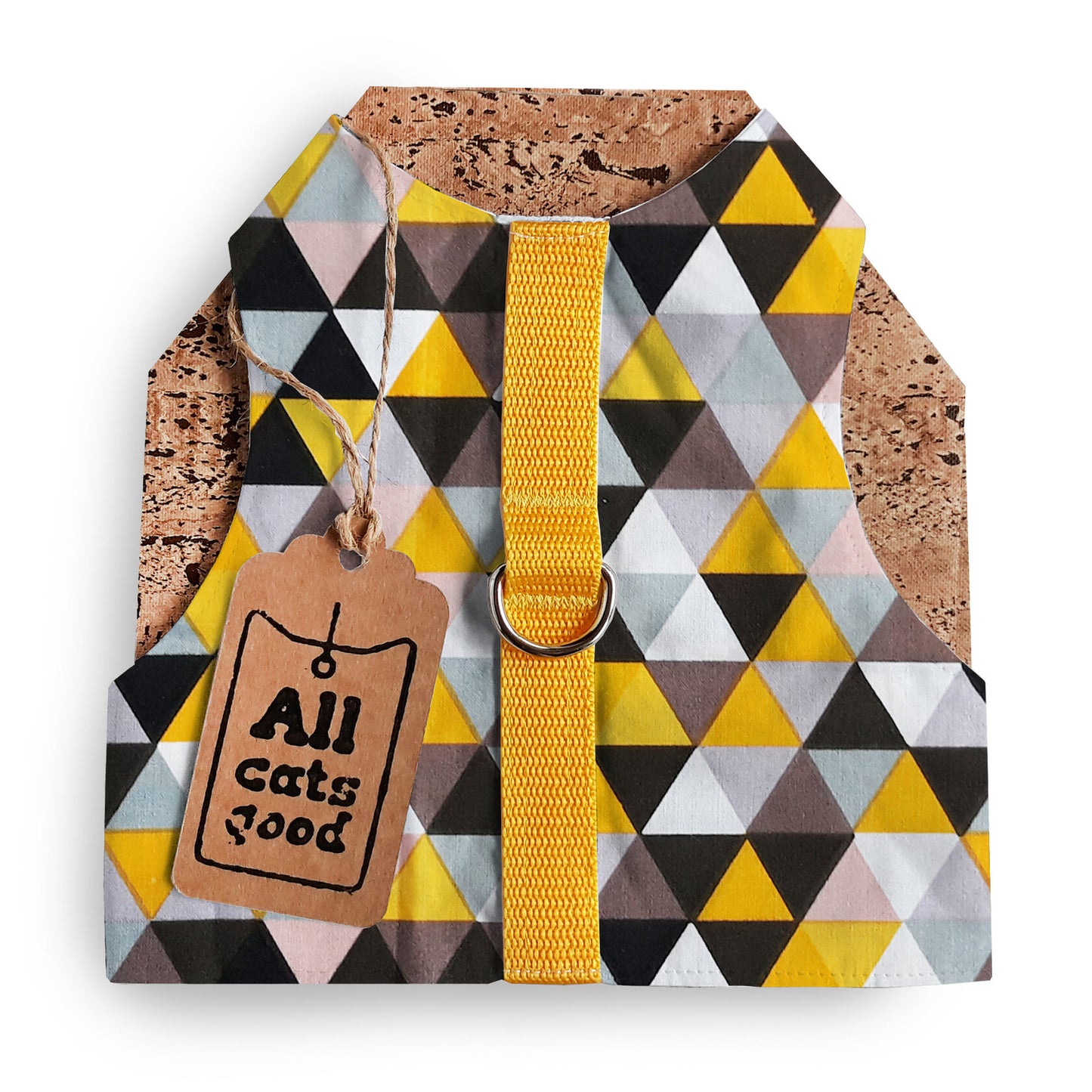 Difficult to escape and safety cat harness. Breathable cotton vest with yellow triangles print